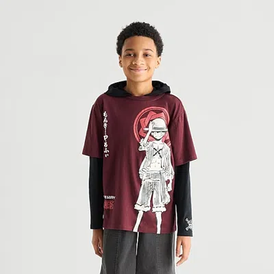 Bioworld One Piece Little & Big Kid Boys Hooded Long Sleeve Regular Fit Graphic T-shirt In Red