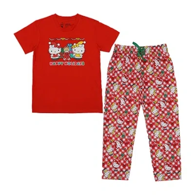 Bioworld Womens Hello Kitty Plush Crew Neck Short Sleeve 2-pc. Pajama Set In Red