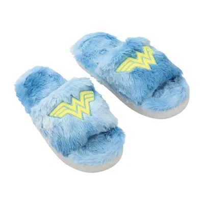 Bioworld Wonder Woman Womens Wonder Woman Faux Fur Trim Slip-on Slippers In Blue
