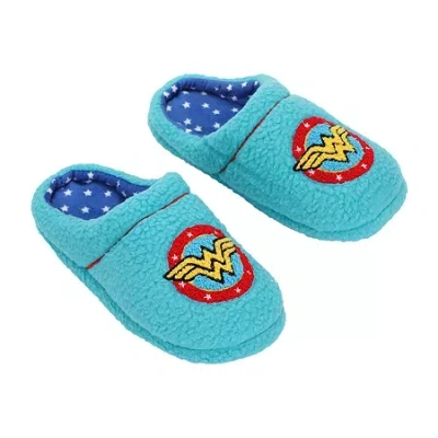 Bioworld Wonder Woman Womens Wonder Woman Faux Fur Trim Slip-on Slippers In Blue
