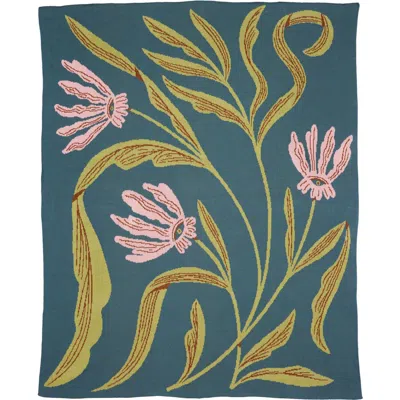 Biquette Flora Vision Knit Throw Blanket In Green