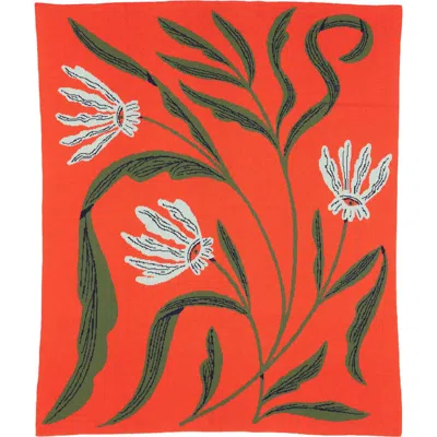 Biquette Flora Vision Knit Throw Blanket In Red