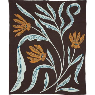 Biquette Flora Vision Knit Throw Blanket In Yellow