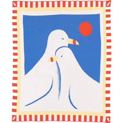 Biquette Lovebirds Knit Throw Blanket In Orange