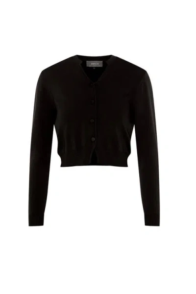 Birch Cropped Open Knit Button Front Cardigan In Black