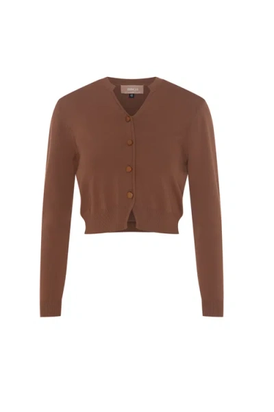 Birch Cropped Open Knit Button Front Cardigan In Brown