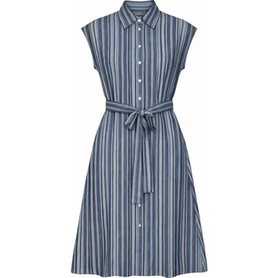 Birch Linen Striped Midi Short-sleeve Shirt Jumper In Blue