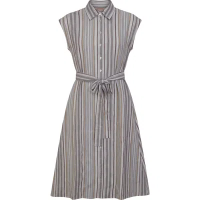 Birch Linen Striped Midi Short-sleeve Shirt Jumper In Gray