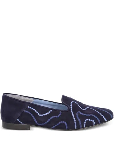 Bird&co Wave-embroidered Suede Loafers In Blue