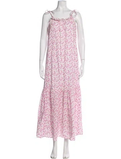 Pre-owned Bird & Knoll Floral Print Long Dress In White