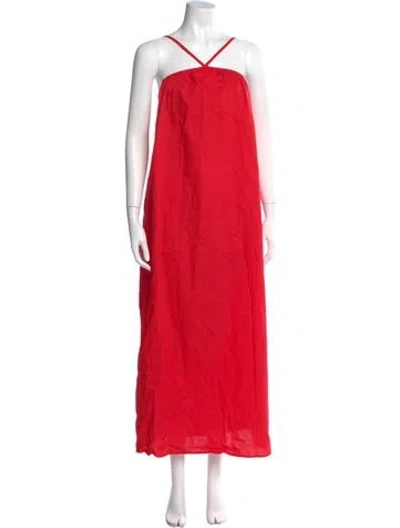 Pre-owned Bird & Knoll Halterneck Long Dress In Red