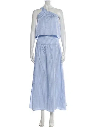 Pre-owned Bird & Knoll Linen Striped Dress Set W/ Tags In Blue