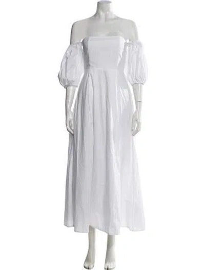 Pre-owned Bird & Knoll Off-the-shoulder Midi Length Dress In White