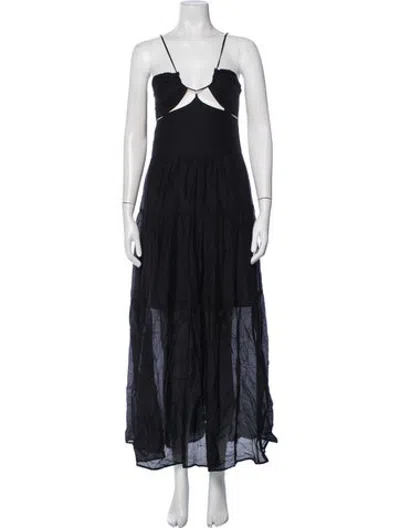 Pre-owned Bird & Knoll Plunge Neckline Long Dress In Blue