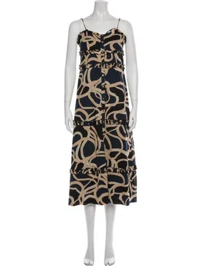 Pre-owned Bird & Knoll Printed Long Dress In Neutral