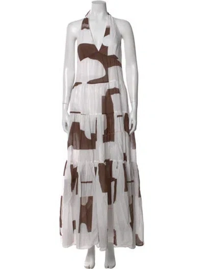 Pre-owned Bird & Knoll Printed Long Dress In White