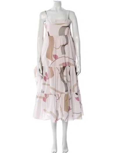 Pre-owned Bird & Knoll Printed Midi Length Dress In Pink