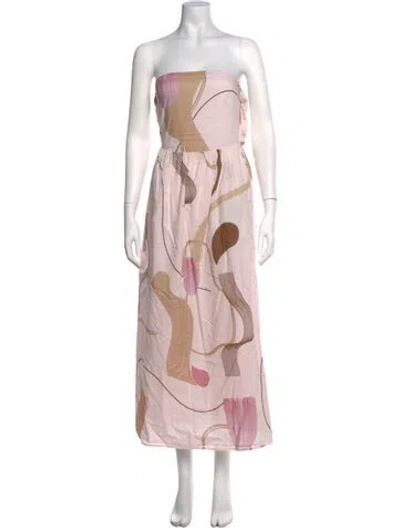 Pre-owned Bird & Knoll Printed Midi Length Dress In Pink