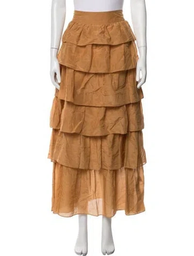 Pre-owned Bird & Knoll Ruffle Embellishment Long Skirt In Orange