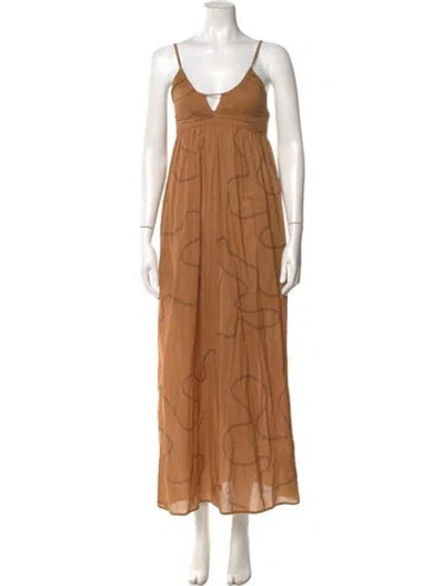 Pre-owned Bird & Knoll Scoop Neck Long Dress In Brown