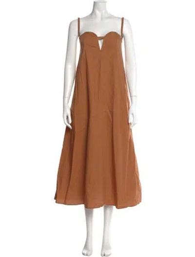 Pre-owned Bird & Knoll Square Neckline Long Dress In Brown
