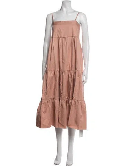 Pre-owned Bird & Knoll Square Neckline Long Dress In Pink