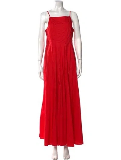Pre-owned Bird & Knoll Square Neckline Long Dress W/ Tags In Red