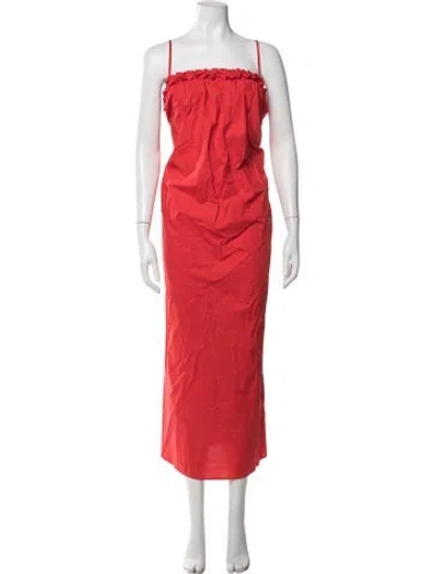 Pre-owned Bird & Knoll Strapless Long Dress In Red