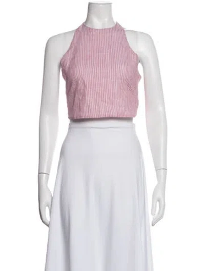 Pre-owned Bird & Knoll Striped Halterneck Crop Top In Red
