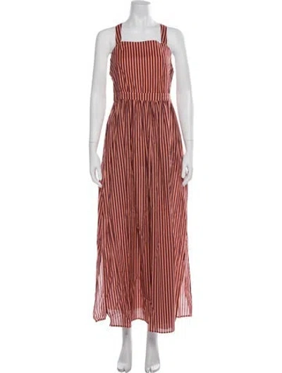Pre-owned Bird & Knoll Striped Long Dress In Burgundy/pink