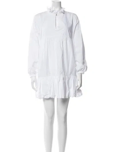 Pre-owned Bird & Knoll Tie Neck Mini Dress In White