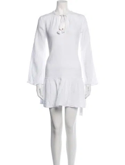 Pre-owned Bird & Knoll Tie Neck Mini Dress In White