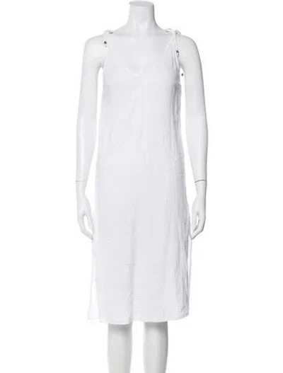 Pre-owned Bird & Knoll V-neck Knee-length Dress In White