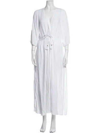 Pre-owned Bird & Knoll V-neck Long Dress In White