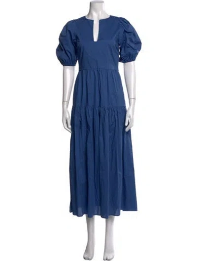 Pre-owned Bird & Knoll V-neck Midi Length Dress In Blue