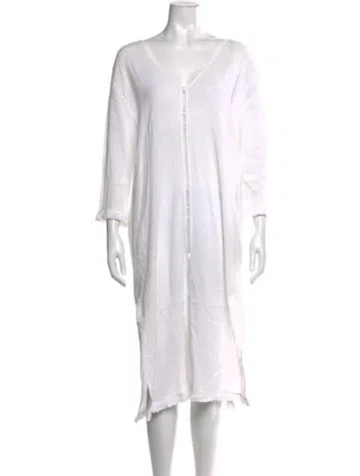 Pre-owned Bird & Knoll V-neck Midi Length Dress In White