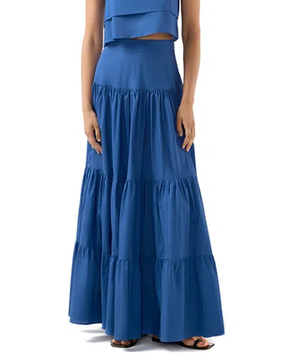Bird & Knoll Elouise High Waisted Tiered Skirt In Blue