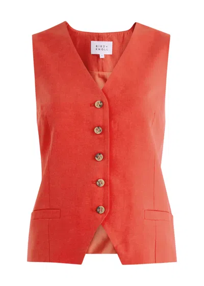 Bird & Knoll Emelio Woven Waistcoat In Red