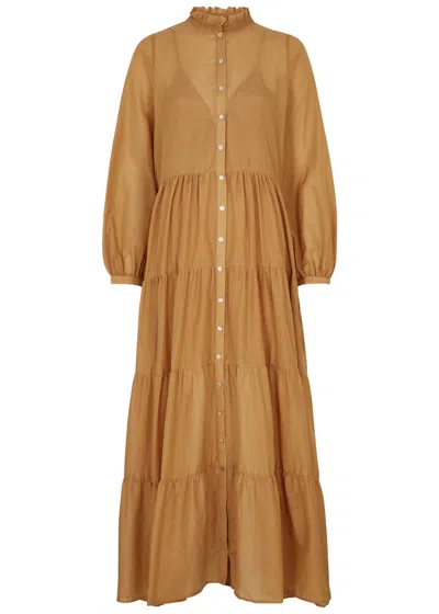 Bird & Knoll James Tiered Cotton-blend Maxi Dress In Brown
