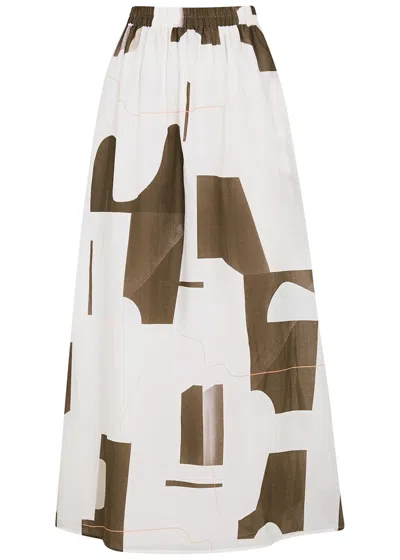 Bird & Knoll Ocean Printed Cotton Maxi Skirt In Brown