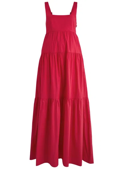 Bird & Knoll Zoe Cotton Maxi Dress In Red