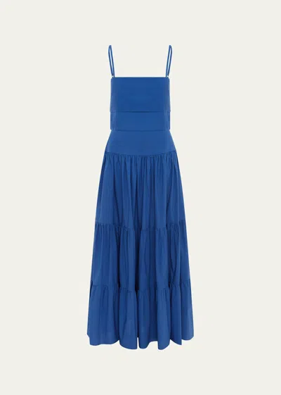 Bird & Knoll Paola Pleated Cotton Maxi Dress In Ocean Blue