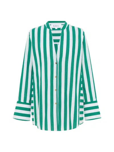 Bird & Knoll Women's Josephina Stripe Cotton Voile Shirt In Green Stripe