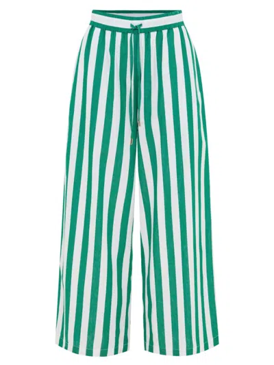 Bird & Knoll Women's Leti Stripe Cotton Pants In Green Stripe
