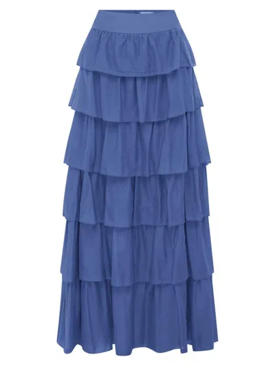 Bird & Knoll Women's Lou Cotton & Silk Tiered Maxi Skirt In Azul