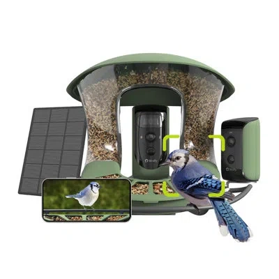 Birdfy 2 Smart Bird Feeder With Camera, Dual-angle Views, 3 Lenses, Ai Identifies 6000+ Birds, Wireless, So In Green