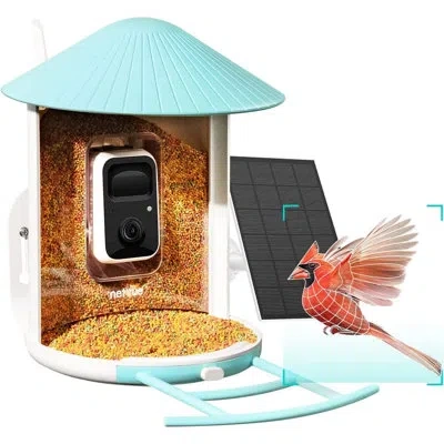 Birdfy Feeder Ai By Subscription With Motion Detection Wireless Camera And Solar, Smart Bird Feeder For Out In Blue