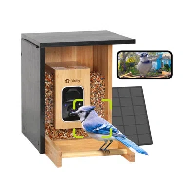 Birdfy Smart Bird Feeder With Camera, Bird Feeder For Outside, High-end Bamboo, Mini In Size, Solar Powered In Brown