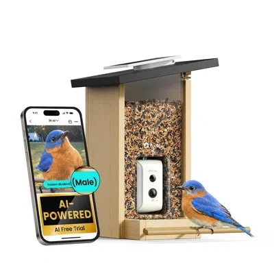 Birdfy Smart Bird Feeder With Camera, Bird Watching Camera With Solar Panel, Ai Identify 6000+ Species, Eco In Ebony