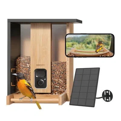 Birdfy Solar Powered Bamboo Smart Bird Feeder Ai Lifetime Free  With Motion Detection Wireless Camera, Blac In Black